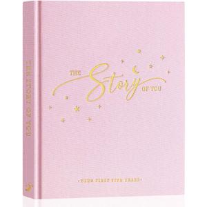 Lanpn Baby Memory Book - Linen Baby Book Memories Keepsake - The Story of You - Newborn Baby First 5 Year Journal Scrapbook Photo Book Milestone Album for Boy Girl New Parents (Pink, 154 Pages)