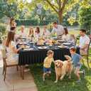 Black Square Tablecloth - 60x60 Inch Stretchy Fitted Tablecloths for Large Square Tables with Ruffle Pleated Table Skirt Wrinkle-Free Spandex Table Cover for Dining, Kitchen, Banquet & Party Decor