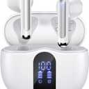 Wireless Earbuds, 2025 Bluetooth 5.4 Bass Stereo Headphones with 4 ENC Mic, 50H Playback Ear Buds with Charging Case LED Display, Sport Earphones IPX7 Waterproof for Phone, Android, Pad, White