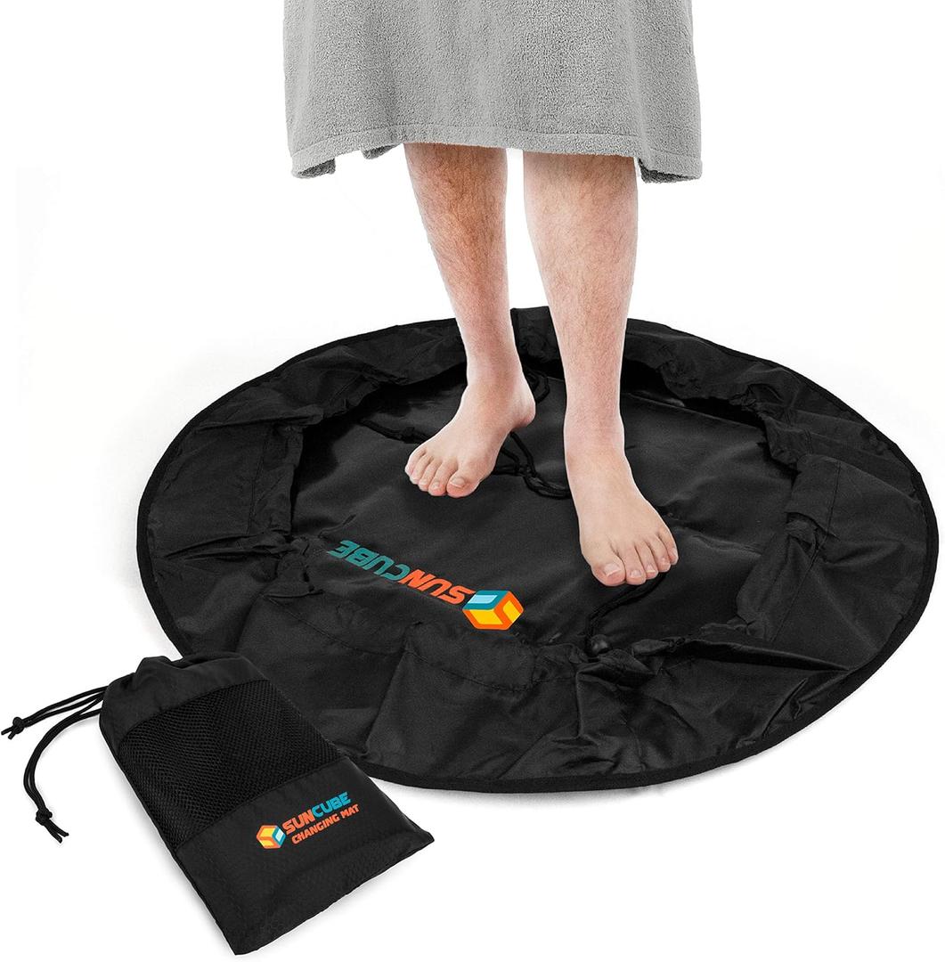 SUN CUBE Wetsuit Changing Mat, Waterproof Surf Bag, Drawstring Wetsuit Bag, Surfing Accessories for Kayakers, Dry Bag for Beach, Durable Compact No Leak Mat for Scuba (Black)