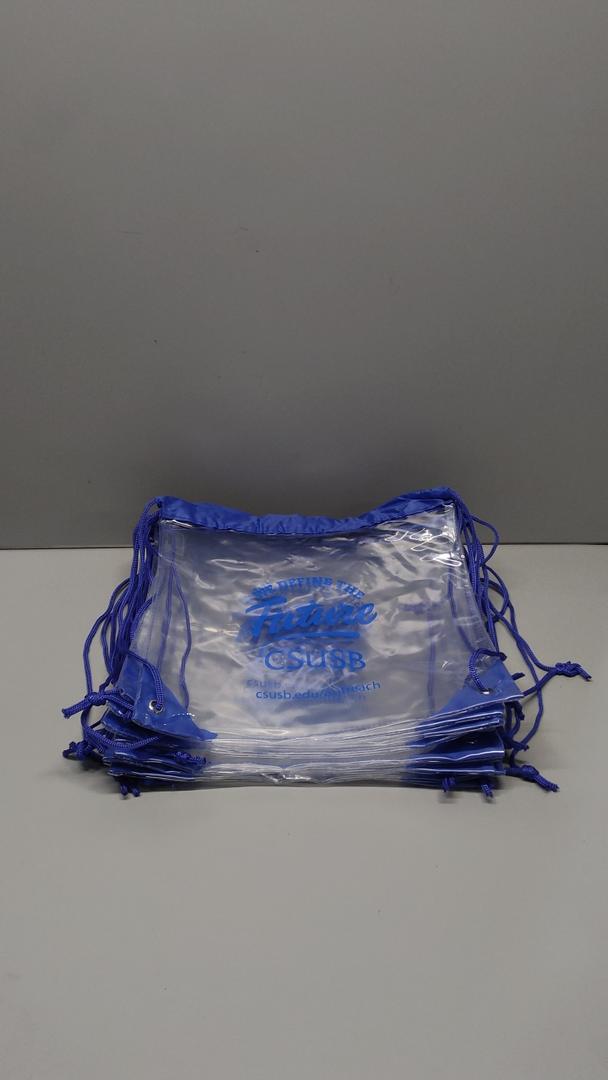 Small clear drawstring bag, blue logo, 10 pcs