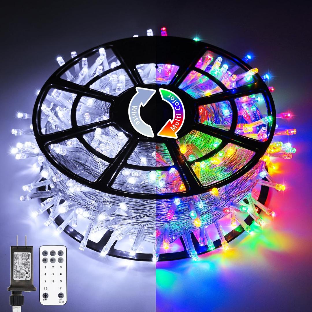 JMEXSUSS Christmas Lights, 600 LED 168FT Color Changing Christmas Tree Lights with Remote, 11 Modes, Timer, Waterproof, Clear Wire String Lights for Xmas Décor, White & Multicolor