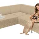 ALIECOM Corner Sectional Couch Covers Waterproof Washable L Shape Sofa Cover Protector Geometric Jacquard Sectional Slipcover Furniture Cover with Adjustable Strap for Pet Dog (XX-Large, Beige)