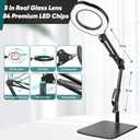 10X Magnifying Glass with Light and StandReal Glass Lens 5 Color Modes Dimmable LED Lighted Magnifier with Swing Arm Hands Free Magnifying Desk Lamp for Crafts Sewing Painting Reading Close Work