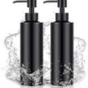 Cunhill 2 Pieces Black Hand Soap Dispenser Bathroom 12 oz Matte Black Hand Soap Dispensers with Stainless Steel Pump Refillable Modern Liquid Bottle for Kitchen Bathroom