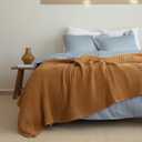Premium Waffle Throw Blanket Twin Size Caramel - Luxury, Pure 100% Turkish Cotton, Light and Airy Waffle Weave All-Season Quilt - Decorative Bedspread (Caramel, Twin 63" x 91" Inch)