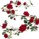 Rose Vine Artificial Flower Garland Fake Hanging Rose Ivy Plants 6ft for Wedding Home Party Garden Arrangement Decor Pack of One (Red)
