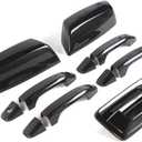 (Set of 7 Carbon Fiber Accessories) Door Handles, Top Half Mirror Covers, Tailgate Cover, (with Camera Hole) Compatible with Chevrolet Silverado GMC Sierra 1500 2500 3500 2014-2018