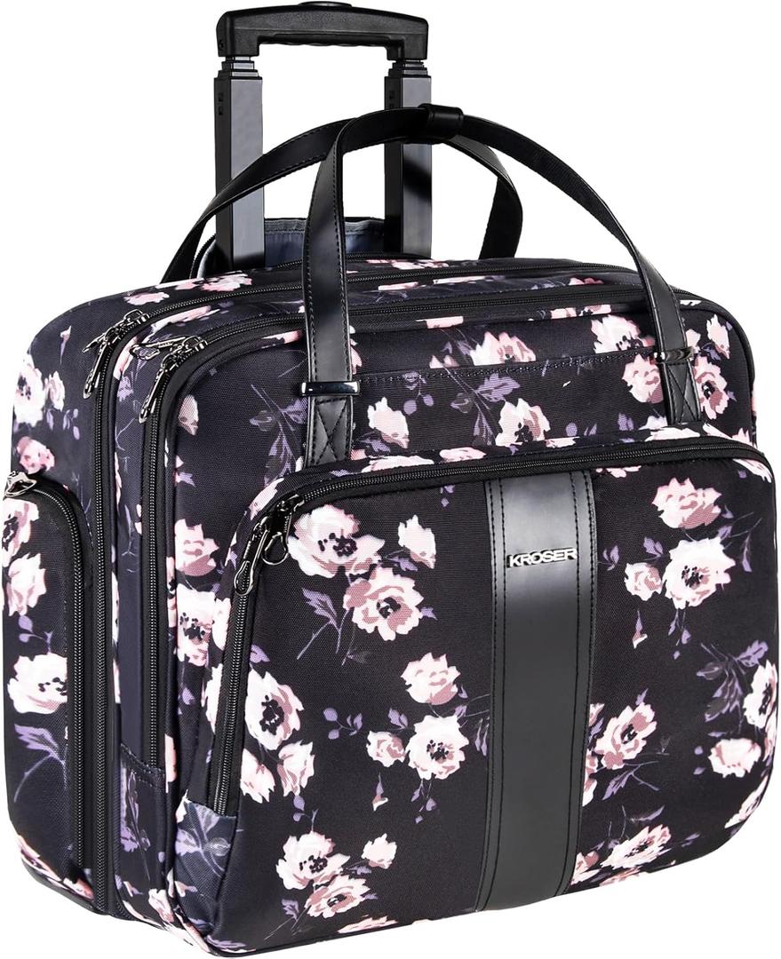 KROSER Rolling Laptop Bag Premium Rolling Laptop Briefcase Computer Bag Fits Up to 15.6 Inch Laptop Overnight Bag with RFID Pockets for Travel/Business/Women