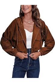 Gihuo Women's Fashion Cropped Shacket Button Down Corduroy Shacket Jackets Casual Plaid Long Sleeve Crop Jackets Tops, XL