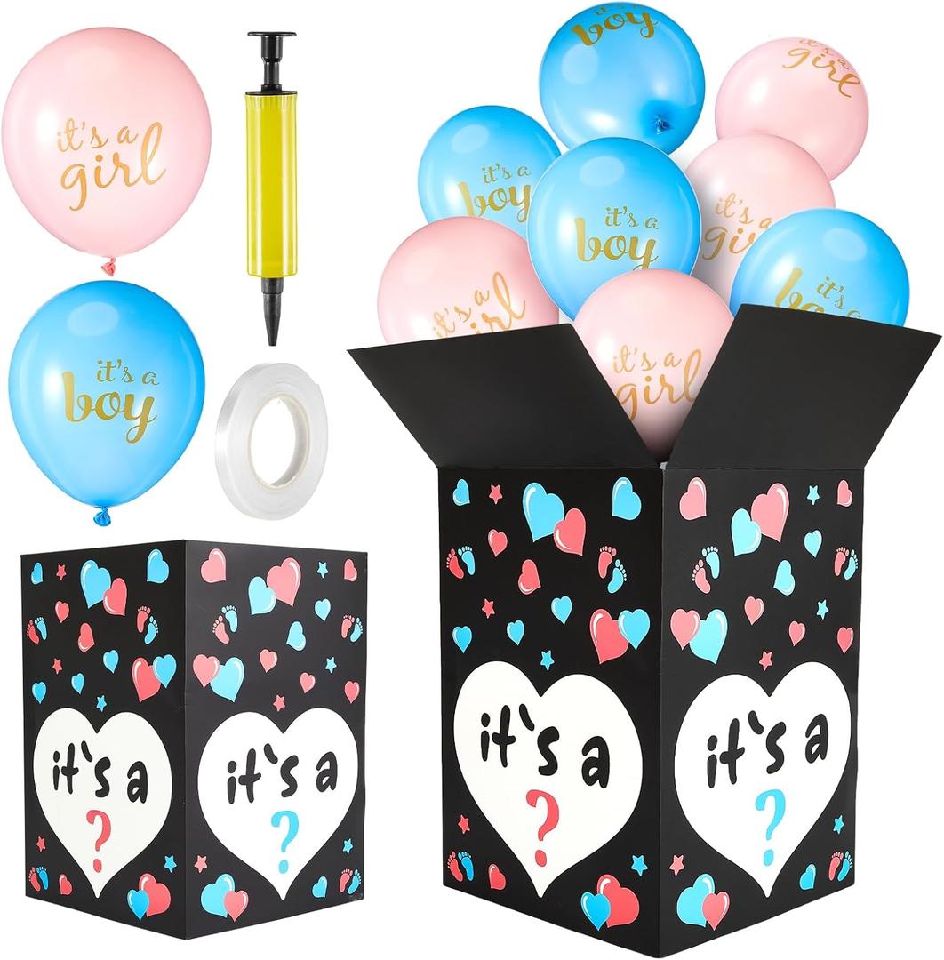 Ireer Gender Reveal Balloon Box with 16 Latex Baby Balloon Release Box Funny Ideas for Gender Reveal Party Decorations Supplies(Boy and Girl,Pink,Blue)