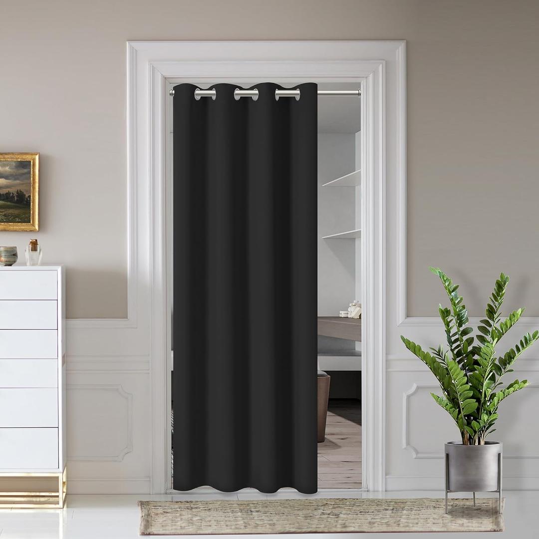 AOSKY Door Curtains for Doorway Privacy, Black Grommet Closet Curtains for Bedroom, Door Window Curtain, Light Blocking Thermal Insulation Drapes for Living Room Set of 1 Panels, 25" W x 80" L (25"W x 80"L (Pack of 1), Black)