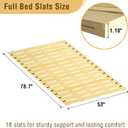Japanese Tatami Mat Floor Bed, Knotless Solid Wood, Roll-Up Slatted, Bed Plate with 2 Storage Straps, Moisture-Proof and Breathable for Floor Sleeping or Futon Mattress, Full