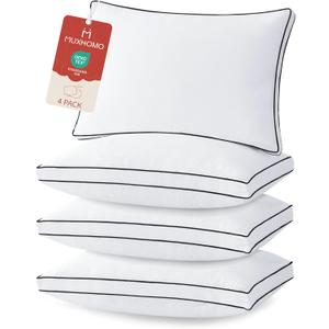 MUXHOMO Bed Pillows Queen Size Set of 4, Gusseted Sleeping Pillows for Side, Back, and Stomach Sleepers, Hotel Quality, Oeko-Tex Certified Fluffy Supportive Down Alternative Filling, White, 4 Pack