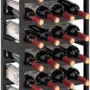 6 Tier Bamboo Rack Freestanding Floor, 24 Bottles Storage Shelves with Table Top, Stackable Display Rack for Kitchen, Bar, Dining Room, Black