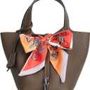 Genuine Leather Bucket Bag for Women Handbag tote bag with metal clasp, bohemian-style market tote bag(Elephant gray-silver)