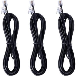 3Pack RJ11 Cable - 10ft Telephone Cord for Landline Phone and Fax - Male to Male (Black-10Feet)