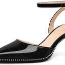 SAMMITOP Kitten Heels for Women Low Heel Closed Toe Ankle Strap Pumps Wedding Party Beaded Dress Shoes 2.4 Inch (Black, 9.5)
