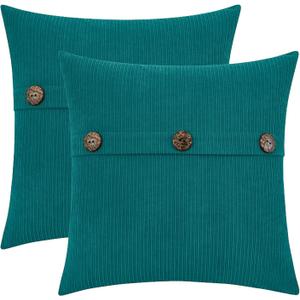 HWY 50 Teal Chenille Throw Pillow Covers 22x22 Inch with Triple Buttons, Soft Farmhouse Accent Decorative Cushion Cases for Couch Sofa Bed Living Room Pack of 2 (22" x 22" (Pack of 2))