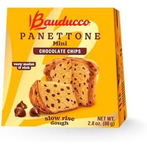 Bauducco Mini Panettone with Chocolate Chips, Moist & Fresh, Traditional Italian Recipe, Italian Traditional Holiday Cake 2.8oz (Pack of 4)