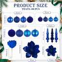 Janinka 36 Pack Christmas Poinsettia Flowers Decoration Set Include 12 Pcs Artificial Glitter Poinsettia, 24 Pcs Hanging Christmas Balls and Teardrop Ornaments for Xmas Holiday Decor(Navy Blue)