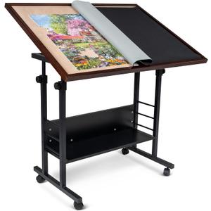 Becko US 1500 Piece Tilting Puzzle Table with Cover Mat, Puzzle Board with 5 Tilt Angle & Height Adjustment, Portable & Movable Tables with Legs & Storage for Adults, for 1500 Piece Jigsaw Puzzles