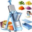 SupMaKin Upgrade Safe Mandoline Slicer,Multi Vegetable Chopper,Potato Slicer, Onion Chopper with Drain Basket Storage Container, Cheese Grater Kitchen Chopping Artifact (BlueGray)
