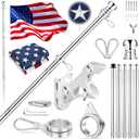 American Flag with Flag Pole Kit for Outside House, 6 Ft Metal Flagpole Kit & 3x5 American Flag Embroidered Star US Flag and Pole for House Porch Wall & 1" Flag Pole Bracket & 360° Flag Spinner Rings