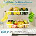 White 2 Tier Large Fruit Basket for Kitchen Counter with 2 Banana Hangers, Metal Fruit Bowl for Onion Vegetable Bread Snack, Countertop Organizer 14.5" W x 9.5" D
