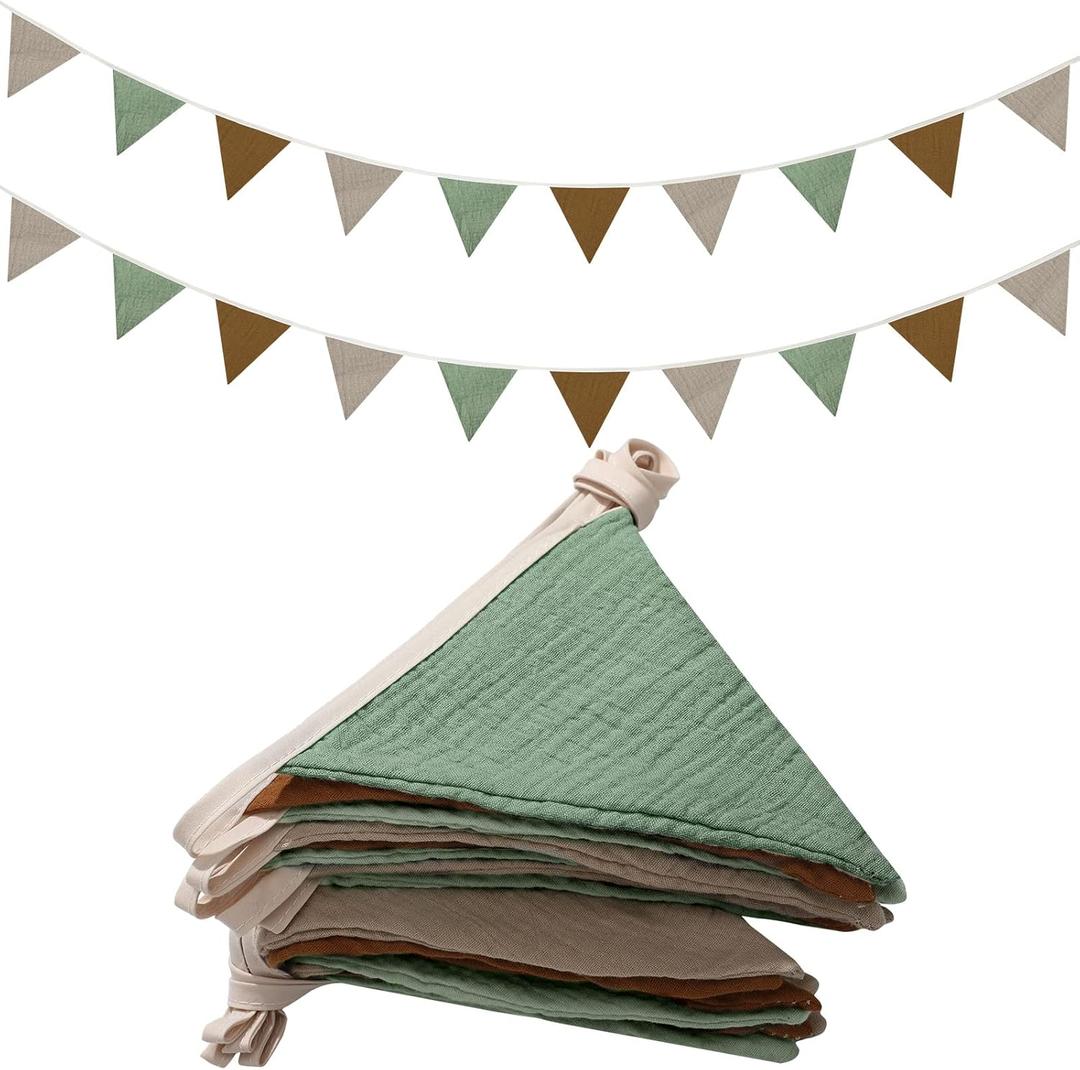 Oudain 15.5 ft Pennant Banner Flags, 2 Pcs Nursery Garland Triangle Bunting Flag Baby Banner for Nursery Decor Baby Birthday Boho Wedding Shower Party Event, Each 7.75 ft(Retro Color)