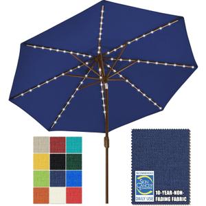 EliteShade USA 10-Year-Non-Fading Solar 9ft Market Umbrella with 80 LED Lights Patio Umbrellas Outdoor Table Umbrella with VentilationNavy Blue