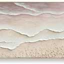 Beach Wave Textured Wall Art - Hand Painted Abstract Wall Painting for Living Room Framed Artwork 60x30 Horizontal Canvas Extra Large Plaster Wall Decor