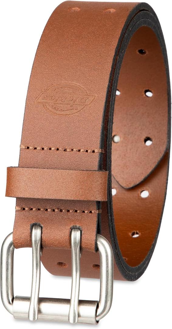 Dickies Men's Double Prong Leather Work Belt  Fully Adjustable, Regular & Big and Tall Sizes (34, Tan)