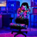 Blacklight Gaming Chair Cover  UV Reactive Esports Chair Protector with Neon Gamer Skull Design, Stretchable Washable Slipcover for Office & Gaming Chairs