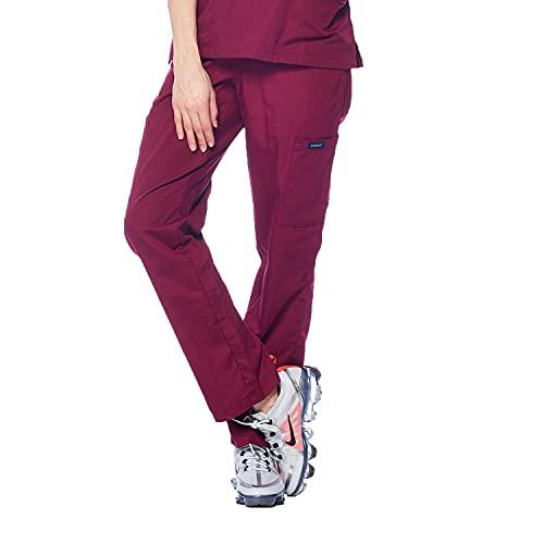Dagacci Medical Uniform Women and Men Unisex Medical Scrubs Pants X-Small Burgundy