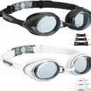 Seago 2 Pack Swimming Goggles Anti-fog Anti-UV Silicone Swim Goggles Adult Women Men (Black)