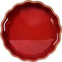 Red Decorative Tray for Coffee Table, Wavy Scallop Beaded Plastic Serving Tray forKitchen Counter, Ottoman, Living Room, (13")