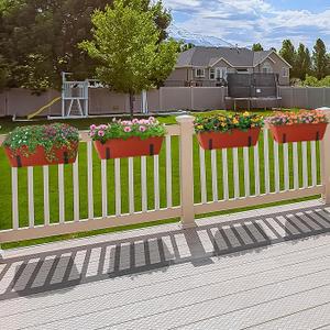 YBING Railing Planter Box with Adjustable Brackets 16.9 Inches Fence Planters Hanging Brick Red Deck Railing Planter Boxes Plastic Outdoor Balcony Railing Window Boxes Planters Hanging Flower Box