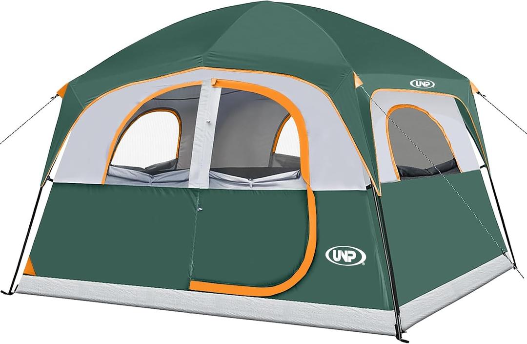 UNP Tents 6 Person Waterproof Windproof Easy Setup,Double Layer Family Camping Tent with 1 Mesh Door & 5 Large Mesh Windows -10'X9'X78in (H)