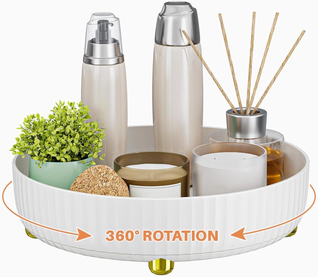 Bathroom Organizers and Storage,Rotating Makeup Organizer Tray for Perfume,Skincare,Cosmetics and Bathroom Storage,Lazy Susan Organizer,White