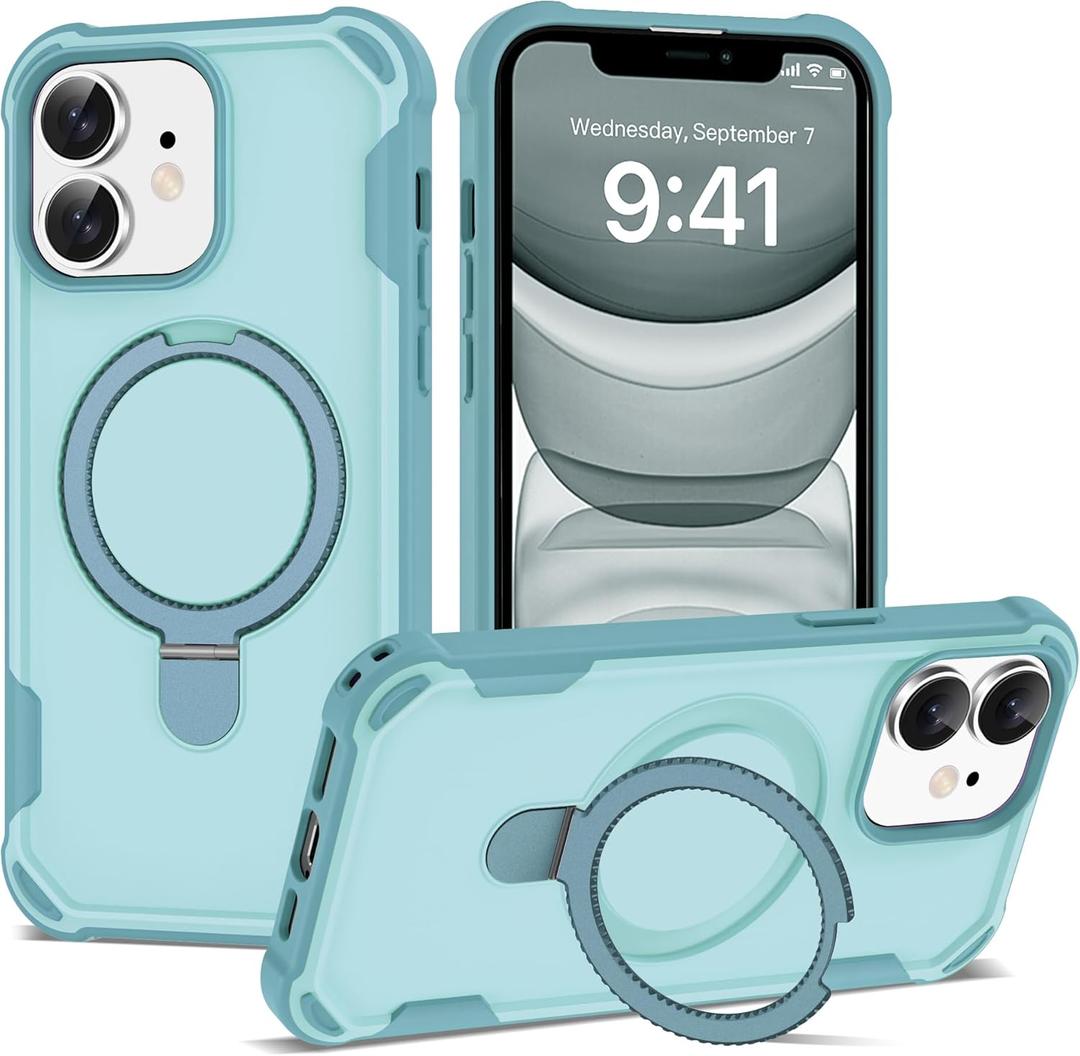 Compatible with iPhone 11 Case 6.1'' with Magnetic Ring Stand [Military Drop Protection][Compatible with MagSafe] Shockproof 11 Phone Case for Men Wowen,Cyan