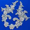 Handmade Rhinestones Applique Silver Glass Stones Beads Bling Bright Crystal White Lace Patches Bodice Accessories for Weding Dress Decorations, 15x33cm