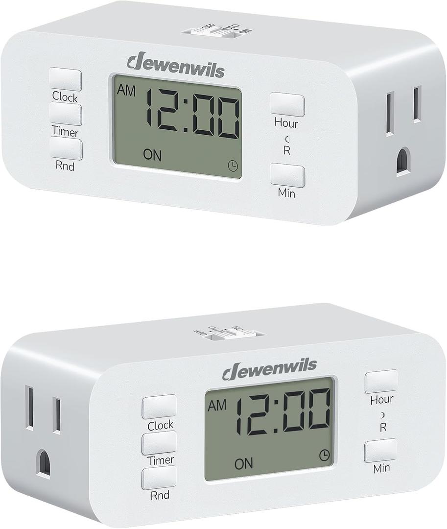 DEWENWILS 24 Hour Programmable Digital Timer Outlet, 2 Pack Timers for Electrical Outlets, Indoor Light Timers for Lamp Fan Aquarium, 2 Grounded Outlet, 125V/15A Resistive/1000W Tungsten, 3 Prong