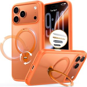 TORRAS Ostand Q3 Spin for iPhone 17 Pro Case, 360 Magnetic Stand, Fit for MagSafe, Camera Control, Builtin Kickstand, 4X MilitaryGrade Shockproof Slim Phone Case for iPhone 17 Pro, Cosmic Orange