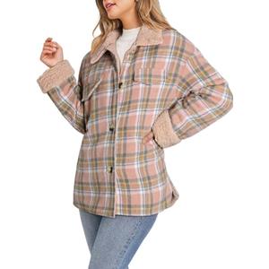 Dokotoo Winter Coats for Women Fashion Casual Long Sleeve Flannel Shirts Plaid Sherpa Soft Button Down Jackets Thick Fuzzy Lapel Collar Fleece Lined Shacket Jacket Women Pink Small