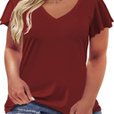 ROSRISS Womens Plus-Size Tops Summer Ruffle Short Sleeve Shirts Casual V Neck Tunics 2XL 