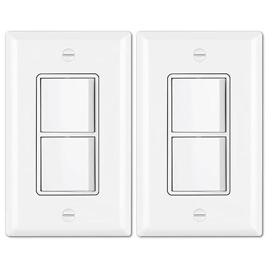 BESTTEN 5 Pack Double Light Switch, Single Pole, Combination Decorator Interrupters, 15A 120V, inWall On/Off Switch, Dual Paddle Rockers, Wallplate Included, UL Listed, White
