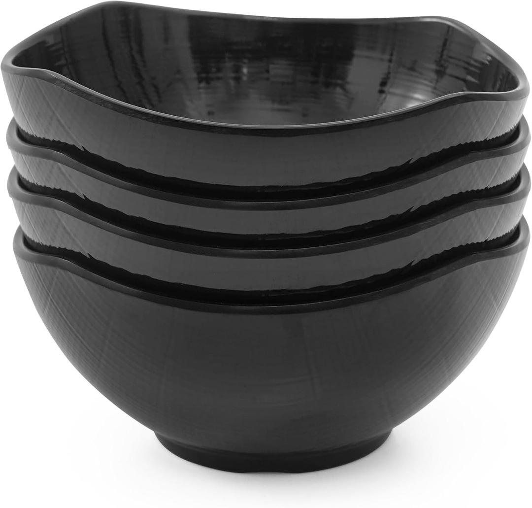 TP 28 Ounce Bowl Set of 4, Melamine Bowls for Salads Soup Ramen Pho Cereal Pasta and Serving, Unbreakbale and lightweight, Black