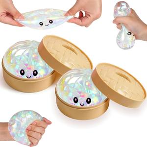 2PCS Glitter Dumpling, Glitter Dumpling Squishy Box, Dumplings Squishy, Anxiety Relief Fidget, Soft Squeeze Decompression Dough (Transparent)