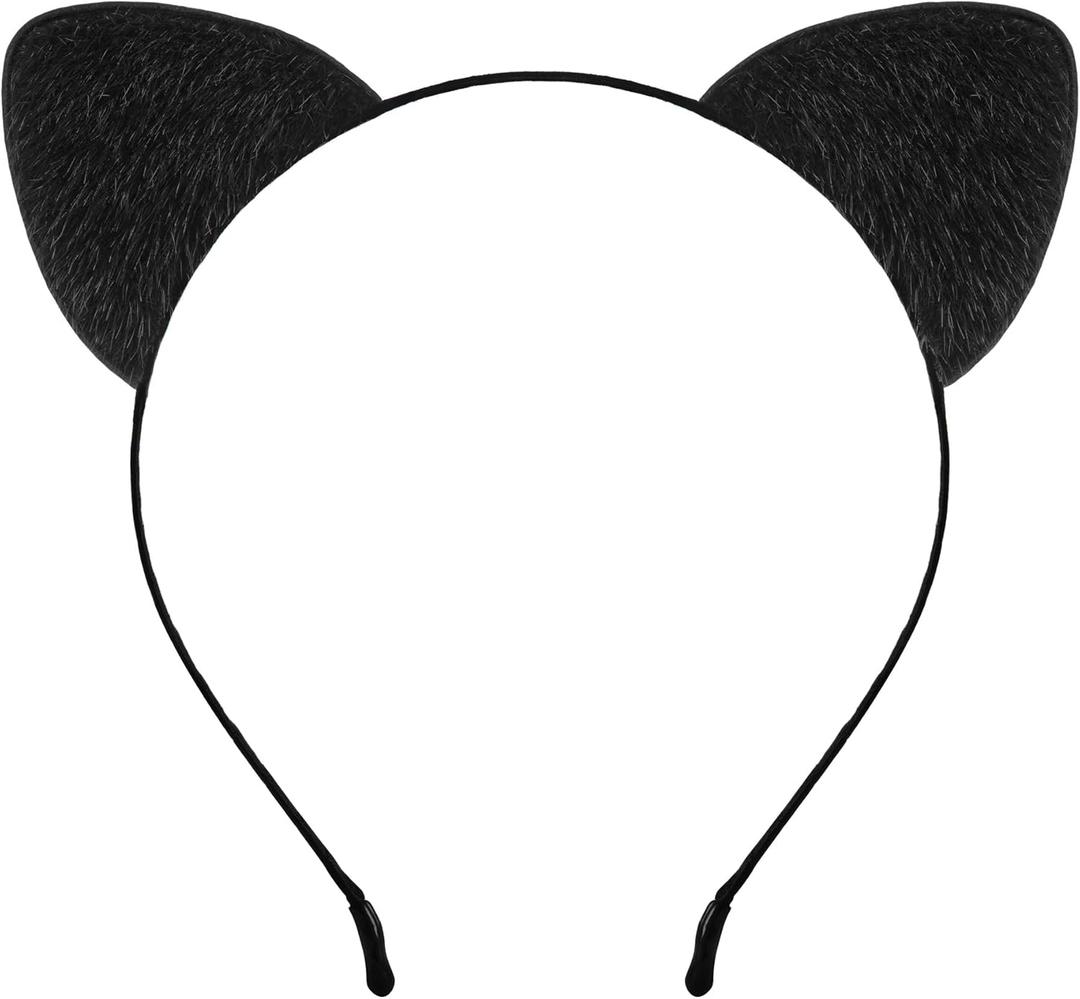 Edoneery Halloween Cat Ears Headband for Women, Furry Leopard Cat Ear Hairband, Costume Hair Accessory for Cosplay Parties (Black)